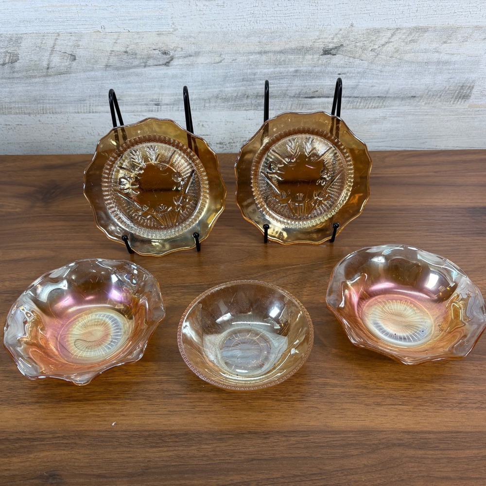 Vintage Jeannette Glass Company Marigold iridescent Carnival Glass Lot 5